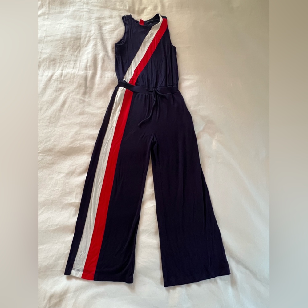 Kids Tommy Hilfiger Navy Jumpsuit with Bold Stripes